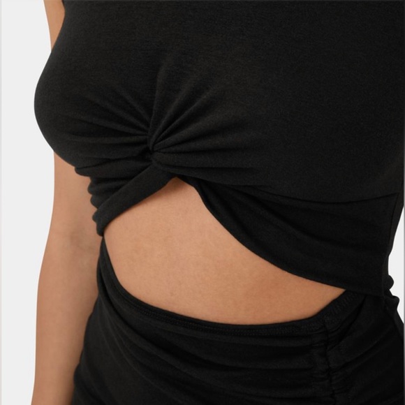 Halara Round Neck Twisted Cut Out Ruched Drawstring Bodycon Midi Dress M NWT - Picture 3 of 7